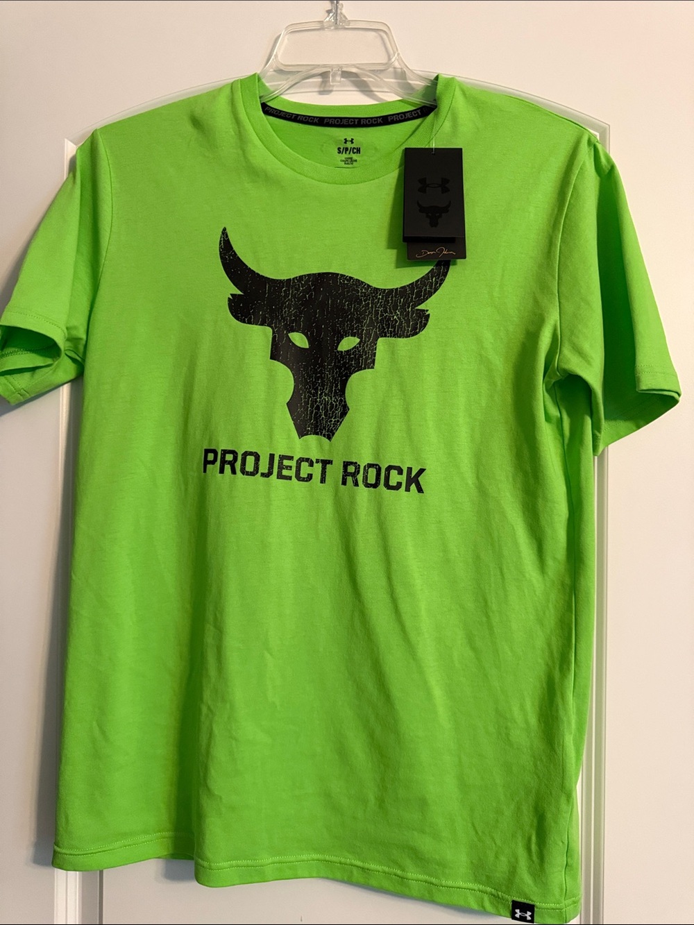 Under Armour Project Rock Neon Green Short Sleeve Tee with Black Logo